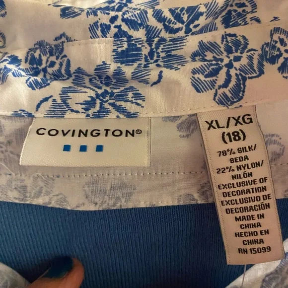 Covington Blue Long Sleeve Sweater Top Floral XL 18 78% Silk Bust 46” New NWT - Picture 2 of 8